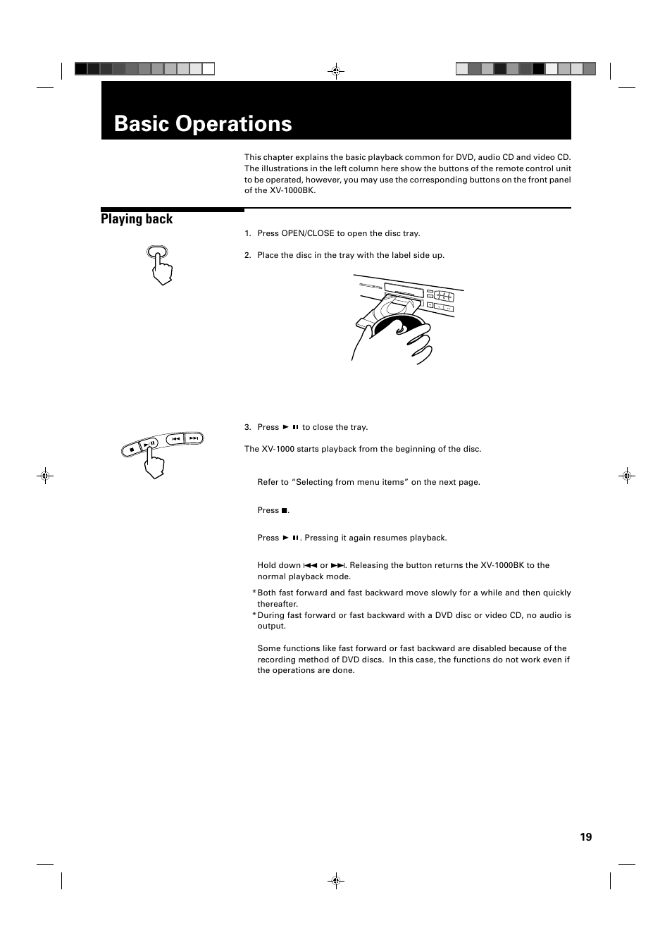Basic operations, Playing back | JVC XV-1000BK User Manual | Page 21 / 60