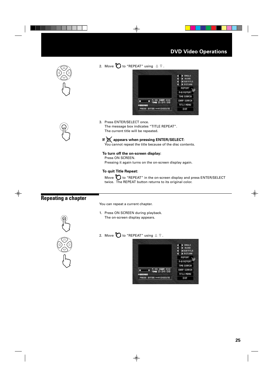 Repeating a chapter, Dvd video operations | JVC XV-1000BK User Manual | Page 27 / 60