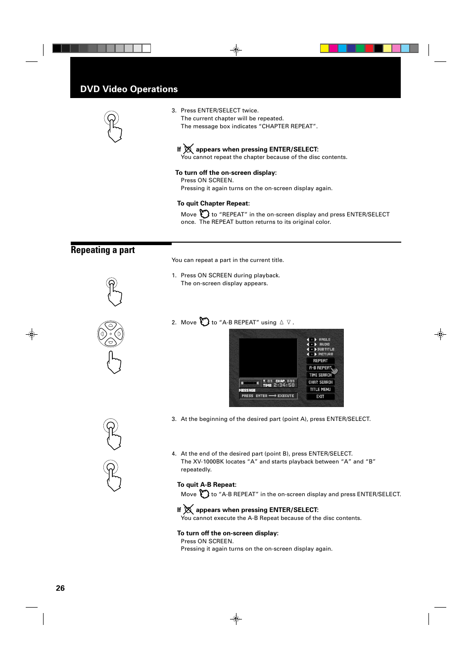 Repeating a part, Dvd video operations | JVC XV-1000BK User Manual | Page 28 / 60