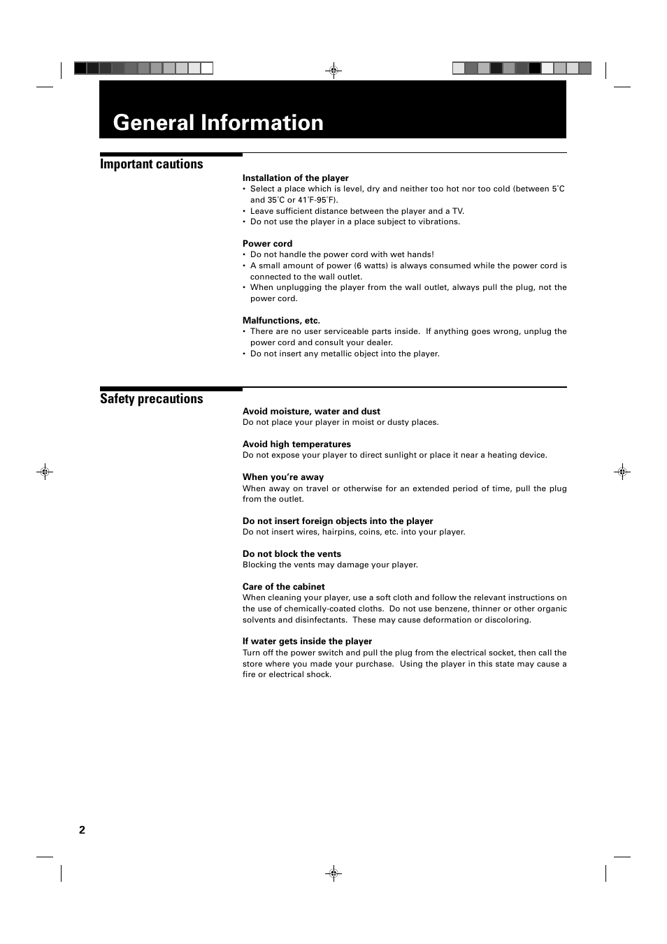 General information, Important cautions, Safety precautions | JVC XV-1000BK User Manual | Page 4 / 60