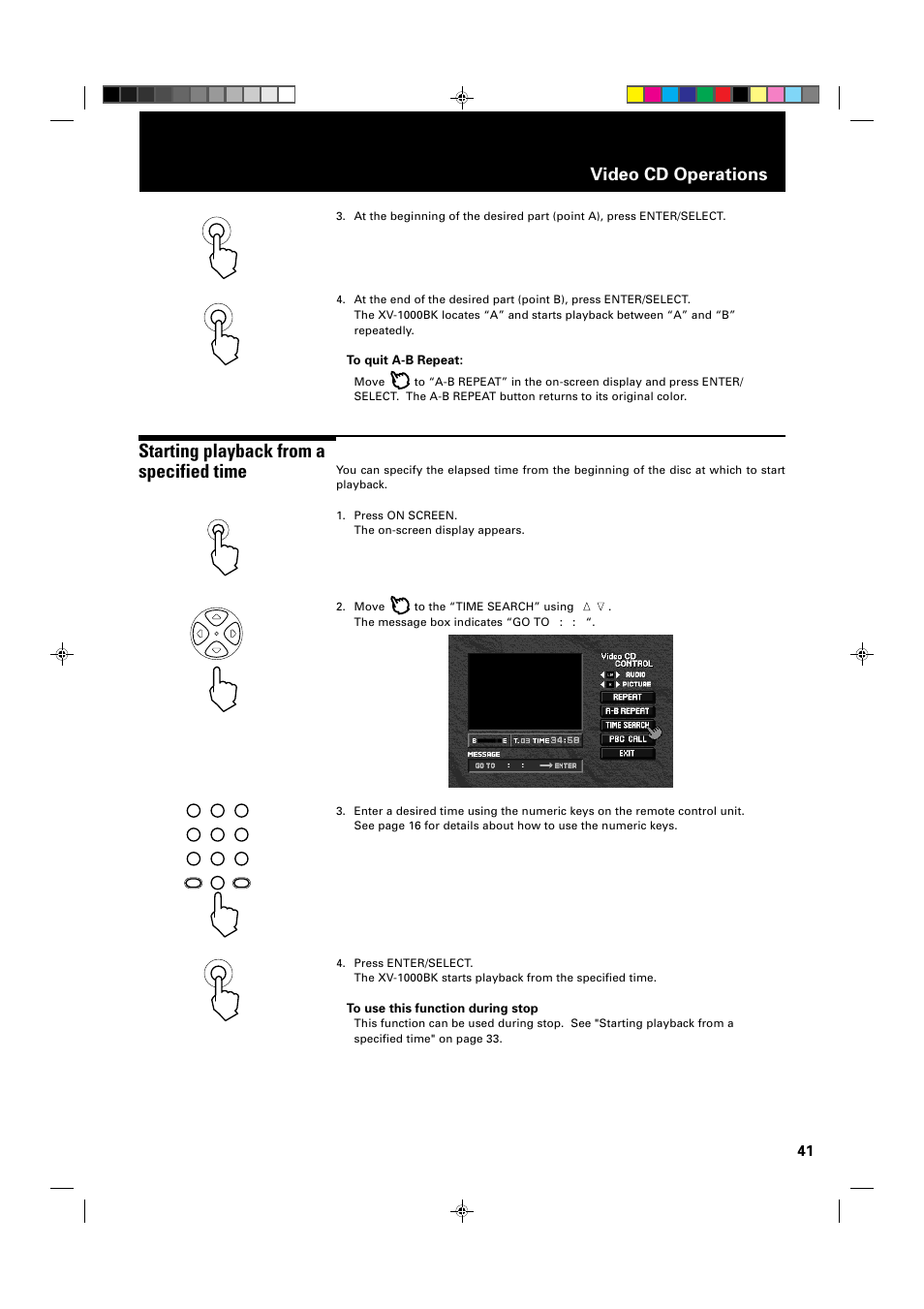Starting playback from a specified time, Video cd operations | JVC XV-1000BK User Manual | Page 43 / 60