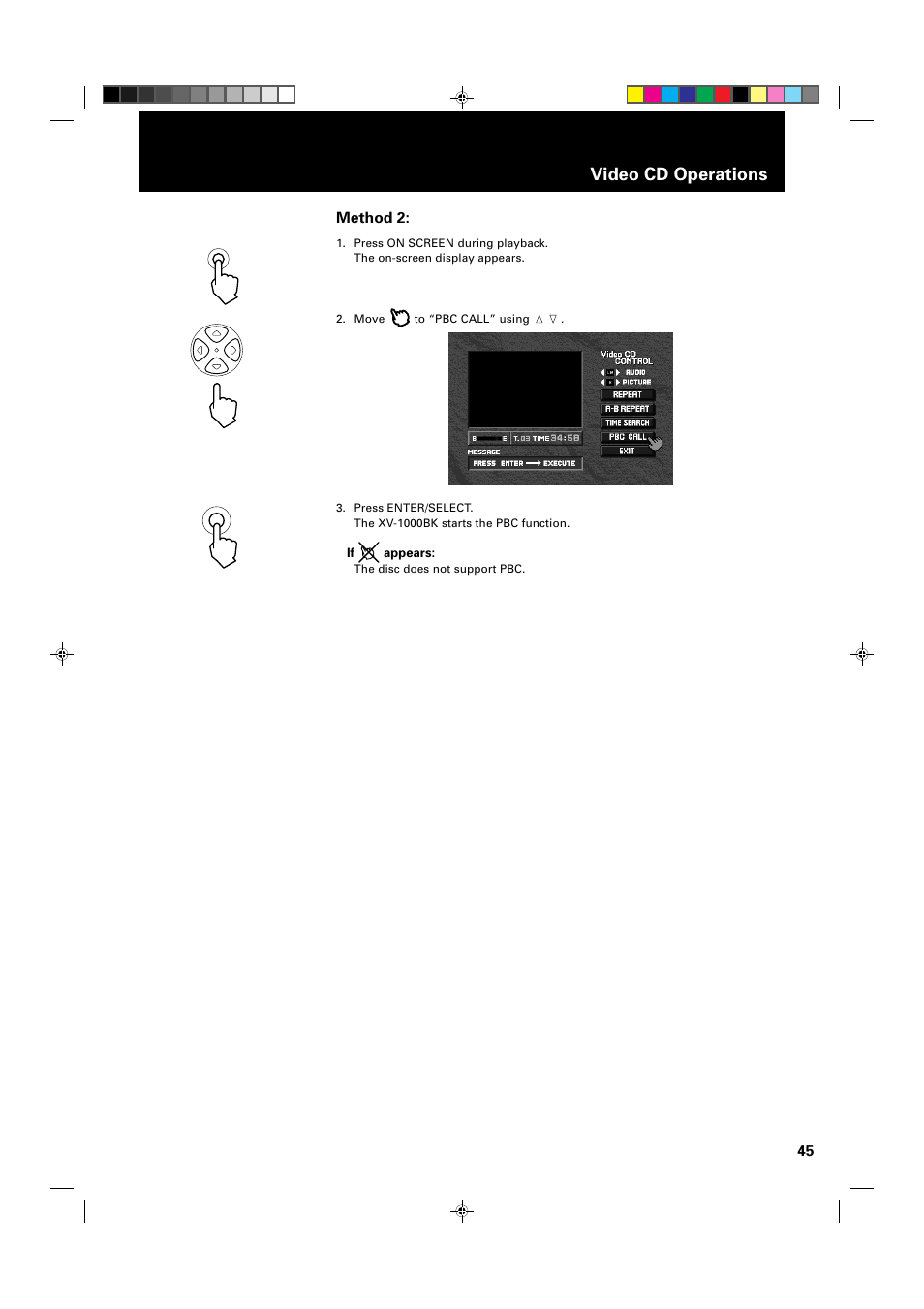 Video cd operations, Method 2 | JVC XV-1000BK User Manual | Page 47 / 60