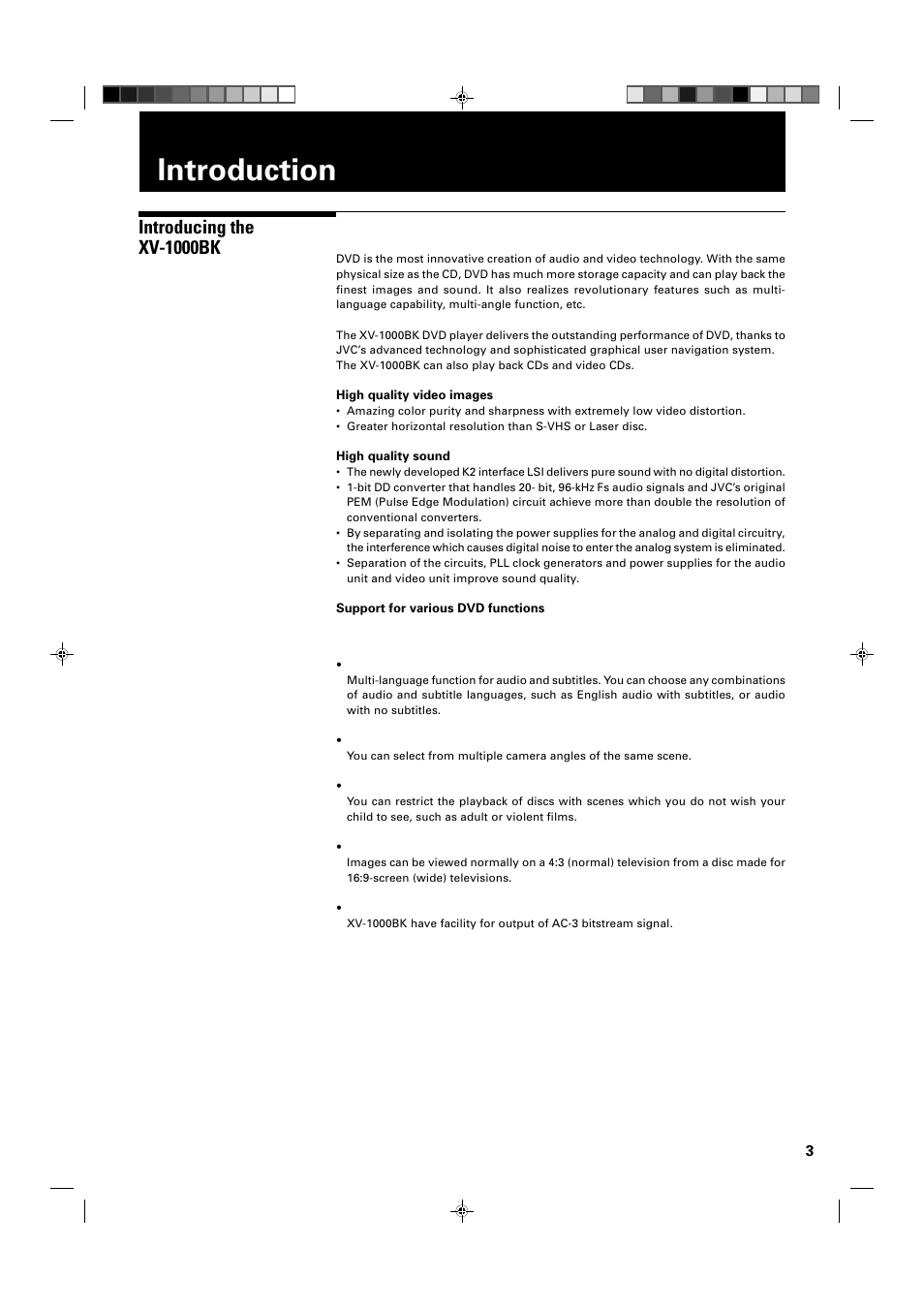 Introduction, Introducing the xv-1000bk | JVC XV-1000BK User Manual | Page 5 / 60