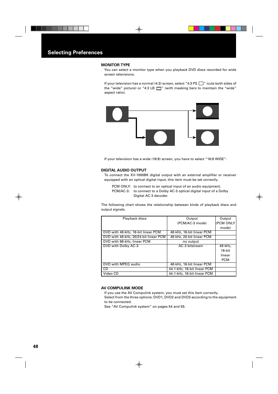 Selecting preferences | JVC XV-1000BK User Manual | Page 50 / 60