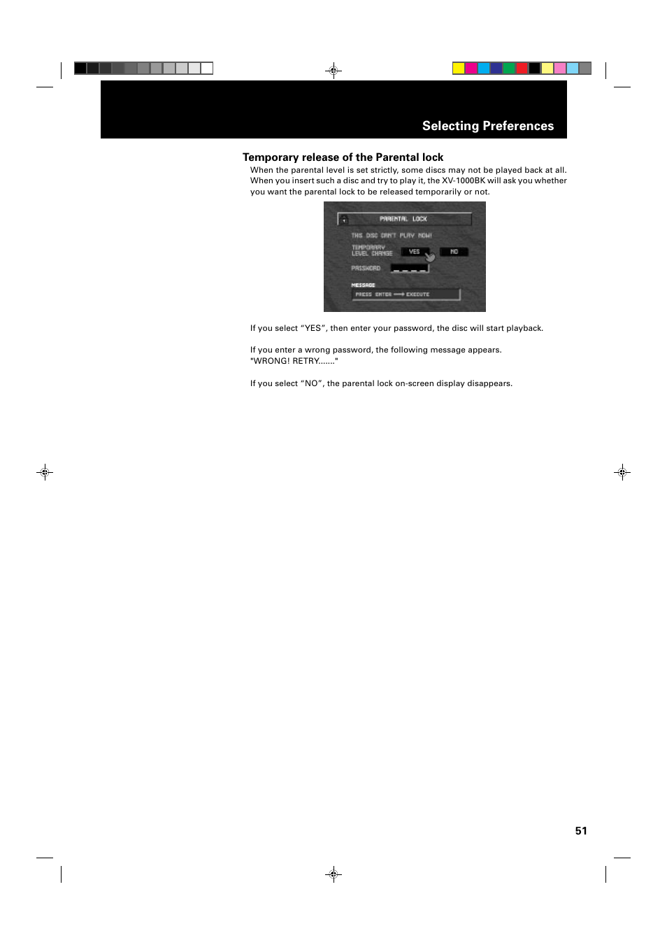 Selecting preferences | JVC XV-1000BK User Manual | Page 53 / 60