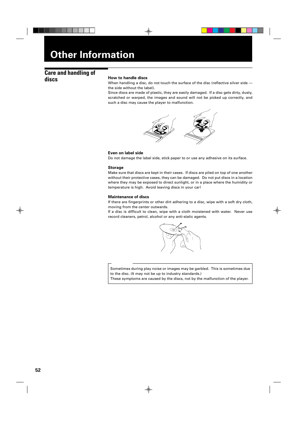 Other information, Care and handling of discs | JVC XV-1000BK User Manual | Page 54 / 60