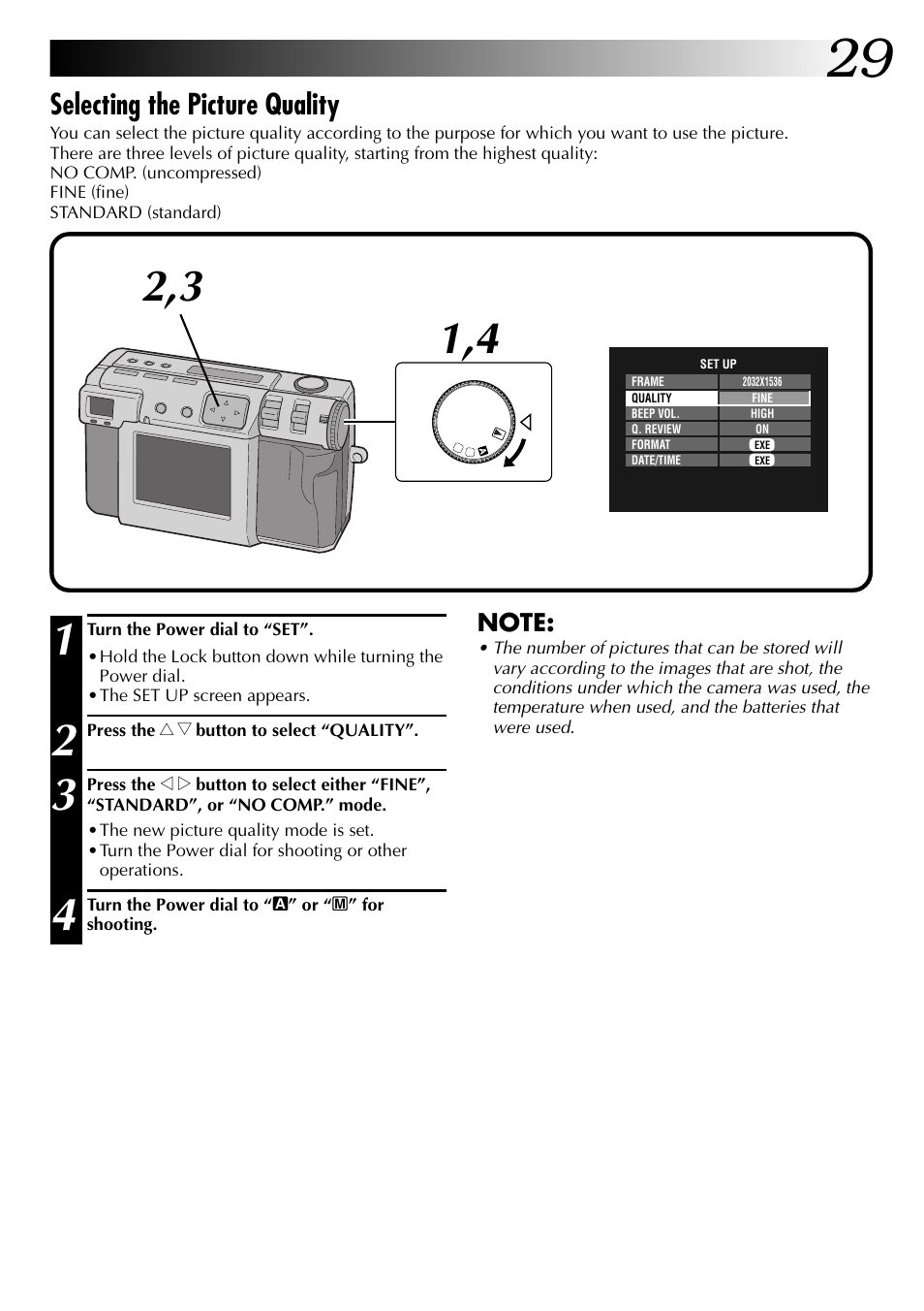 Selecting the picture quality | JVC GC-QX3 User Manual | Page 29 / 96