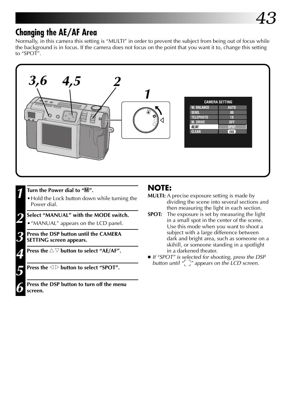 Changing the ae/af area | JVC GC-QX3 User Manual | Page 43 / 96