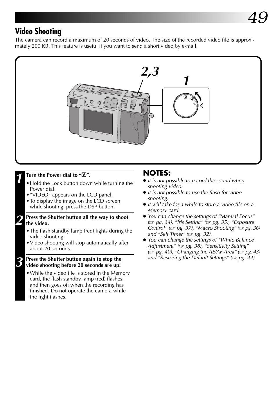 Video shooting | JVC GC-QX3 User Manual | Page 49 / 96