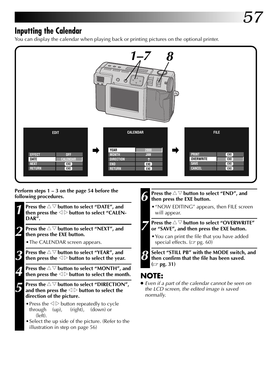 Inputting the calendar | JVC GC-QX3 User Manual | Page 57 / 96