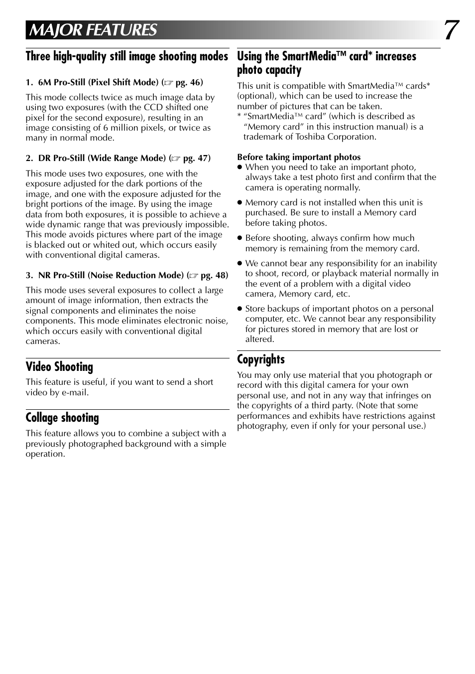 Major features | JVC GC-QX3 User Manual | Page 7 / 96