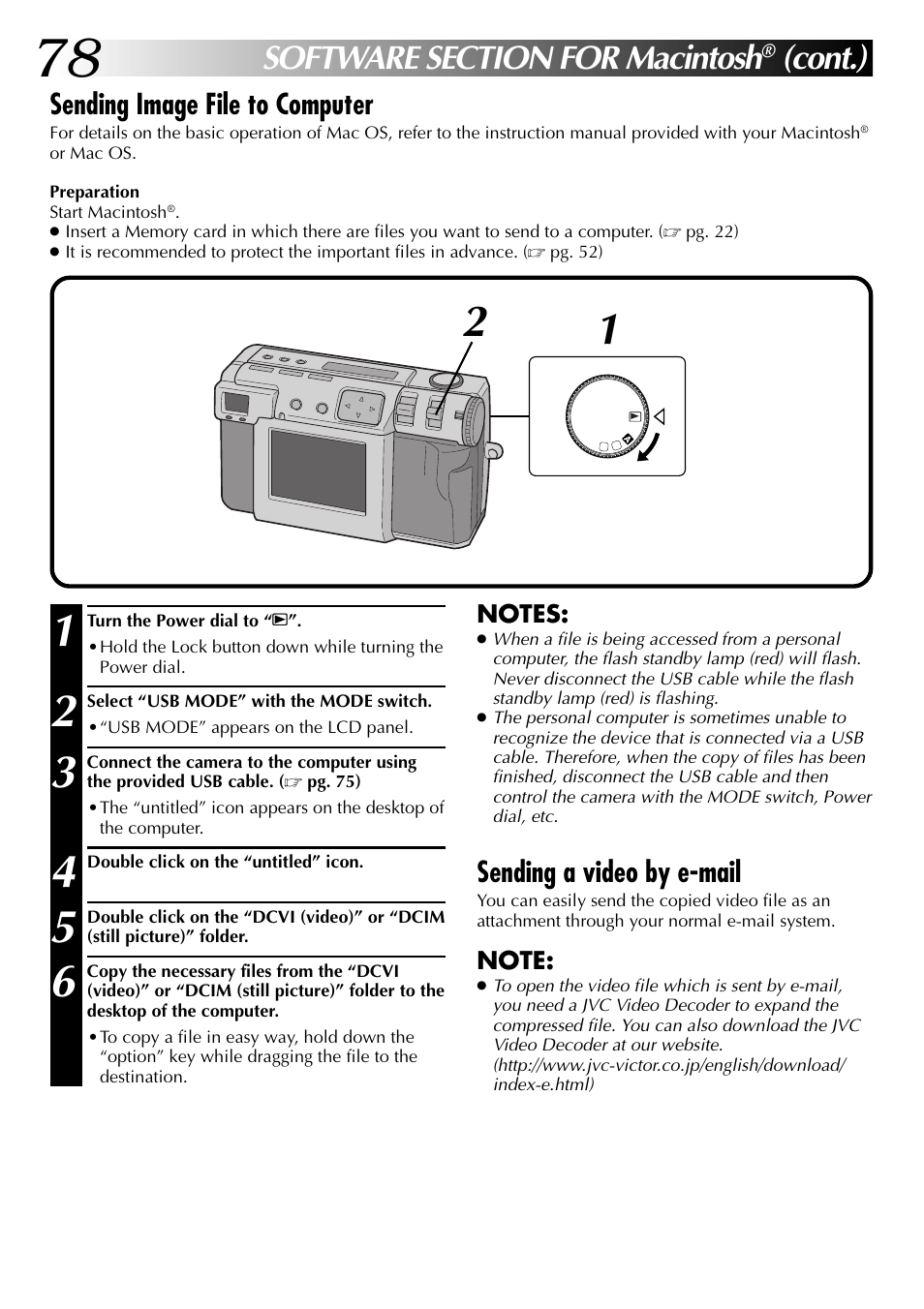 Cont.), Sending image file to computer, Sending a video by e-mail | JVC GC-QX3 User Manual | Page 78 / 96