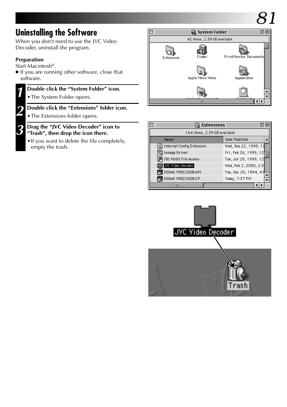 Uninstalling the software | JVC GC-QX3 User Manual | Page 81 / 96