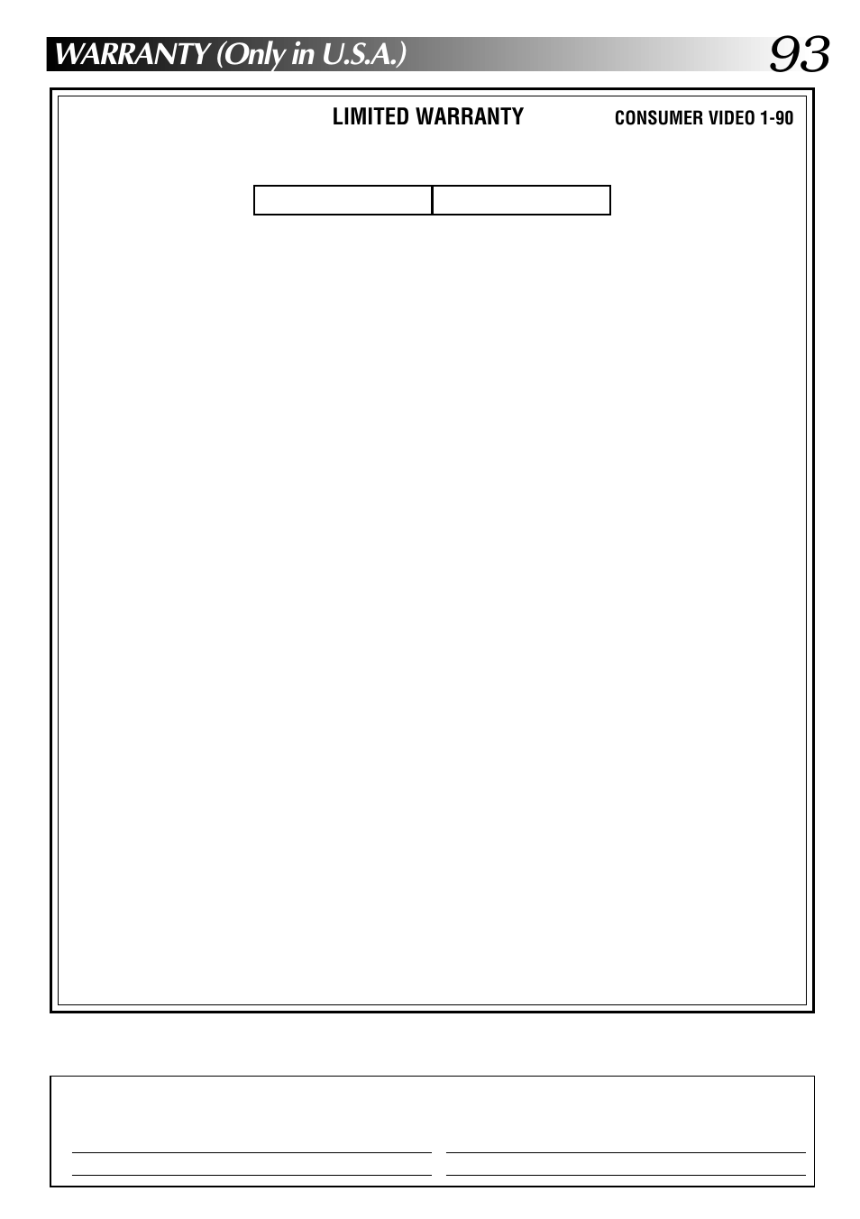 Warranty (only in u.s.a.), Limited warranty | JVC GC-QX3 User Manual | Page 93 / 96