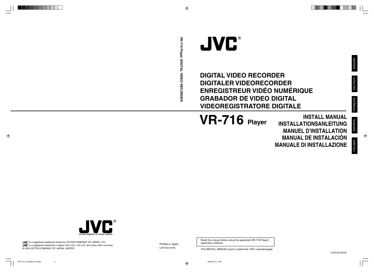 Vr-716, Player | JVC VR-716 User Manual | Page 22 / 22