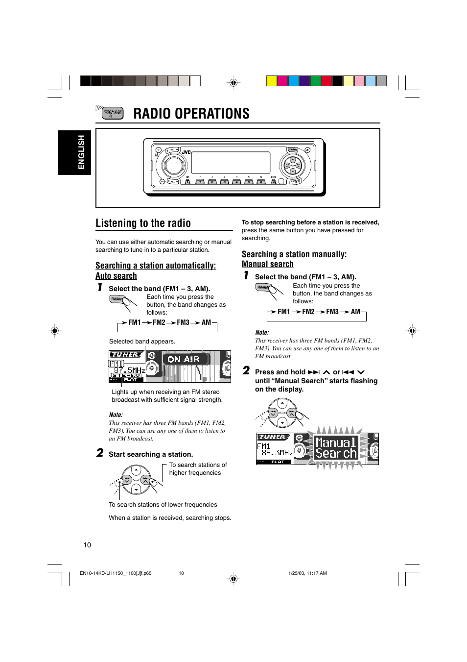 Radio operations, Listening to the radio | JVC KD-LH1150 User Manual | Page 10 / 50