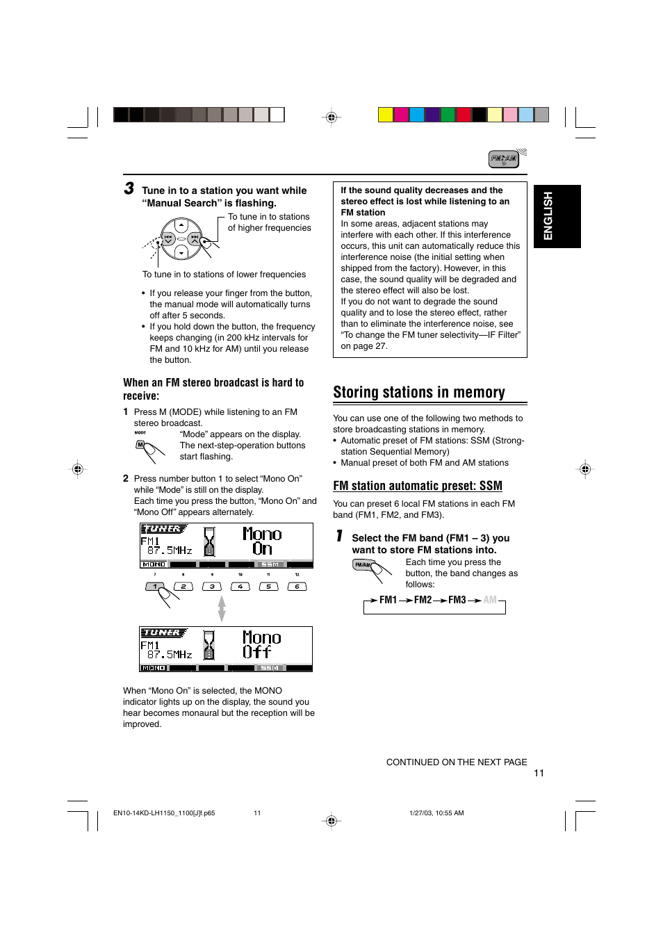 Fm station automatic preset: ssm | JVC KD-LH1150 User Manual | Page 11 / 50