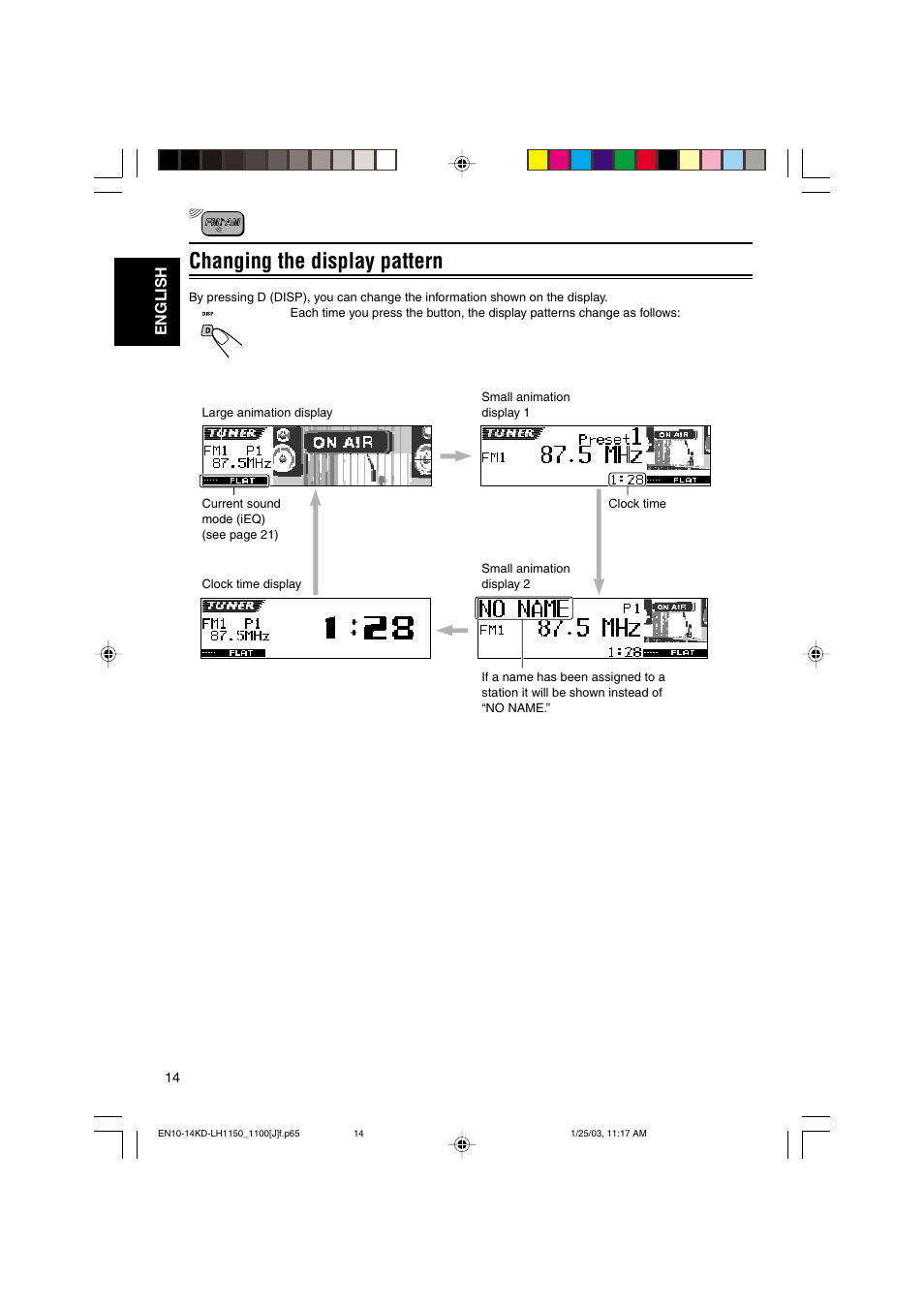 Changing the display pattern, English | JVC KD-LH1150 User Manual | Page 14 / 50