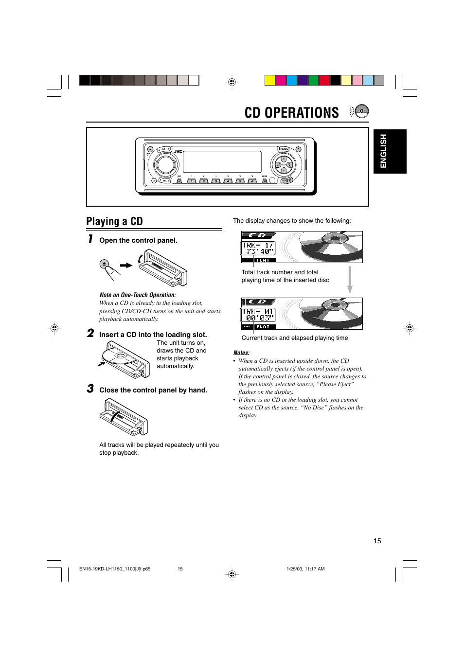 Cd operations, Playing a cd 1 | JVC KD-LH1150 User Manual | Page 15 / 50