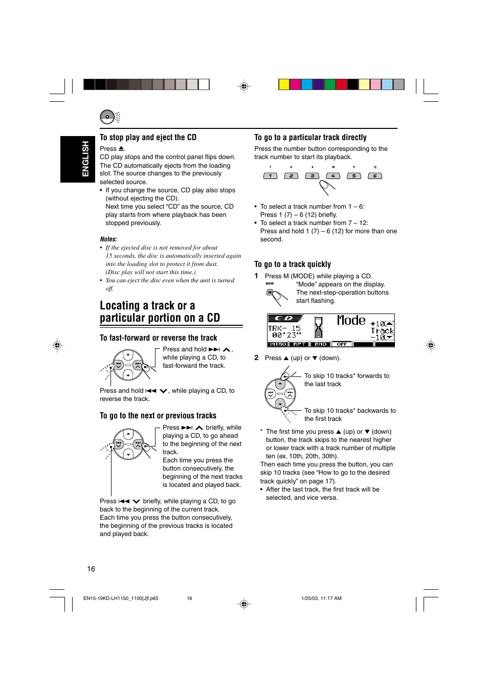 Locating a track or a particular portion on a cd | JVC KD-LH1150 User Manual | Page 16 / 50