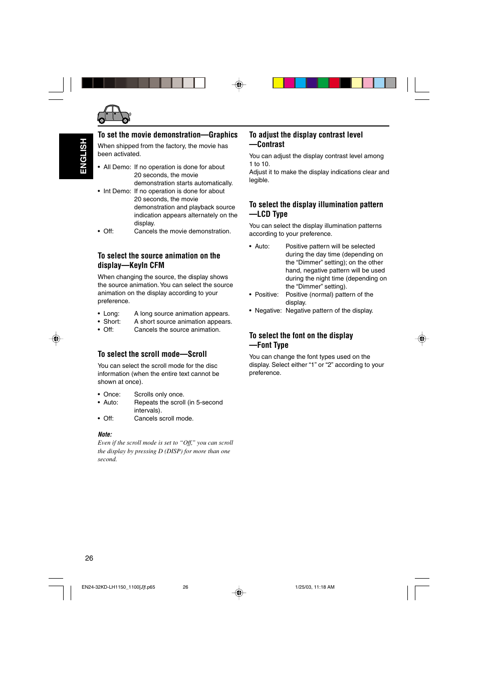 English to set the movie demonstration—graphics | JVC KD-LH1150 User Manual | Page 26 / 50