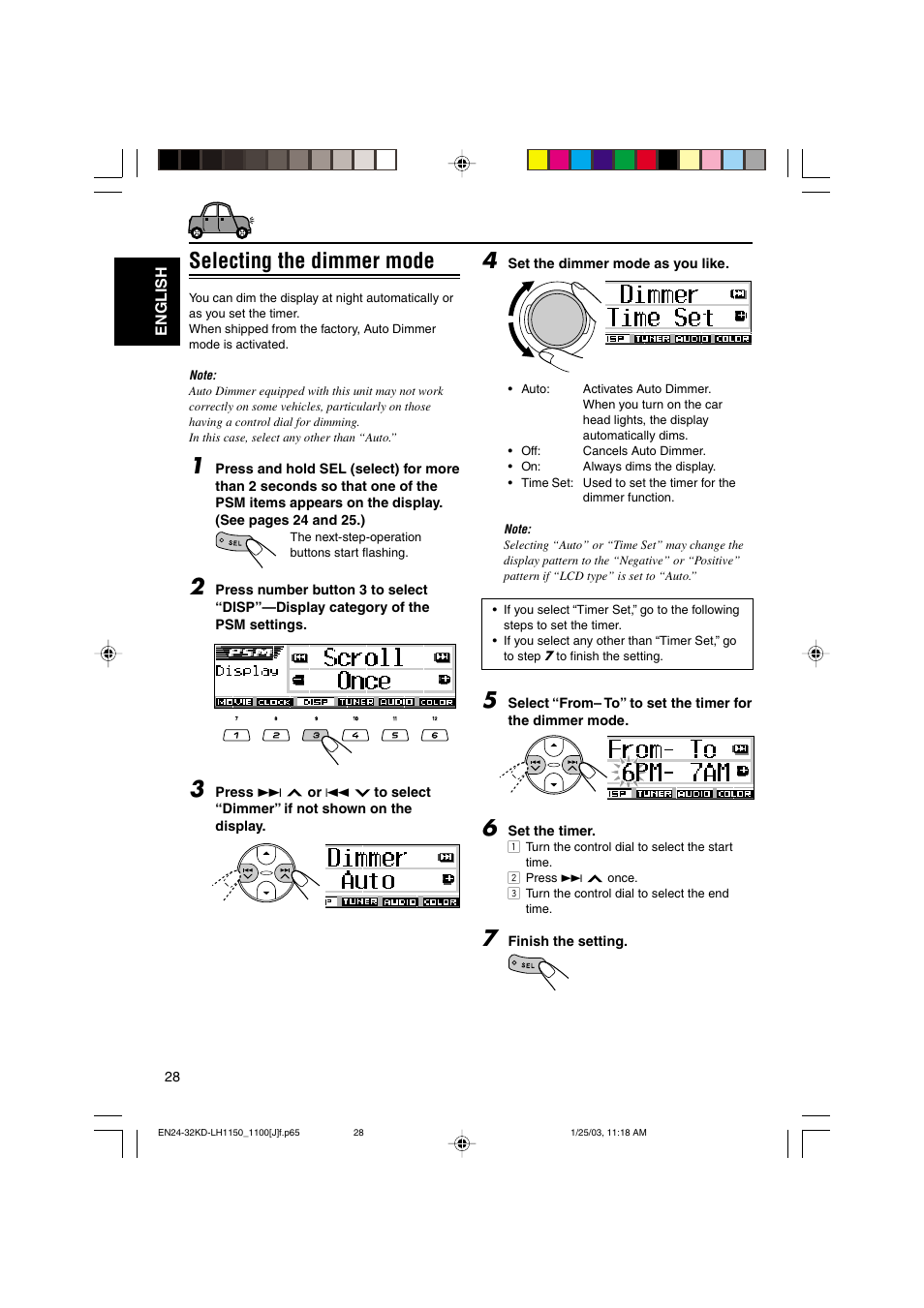 Selecting the dimmer mode | JVC KD-LH1150 User Manual | Page 28 / 50