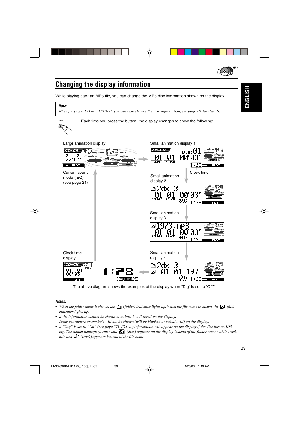Changing the display information, English | JVC KD-LH1150 User Manual | Page 39 / 50