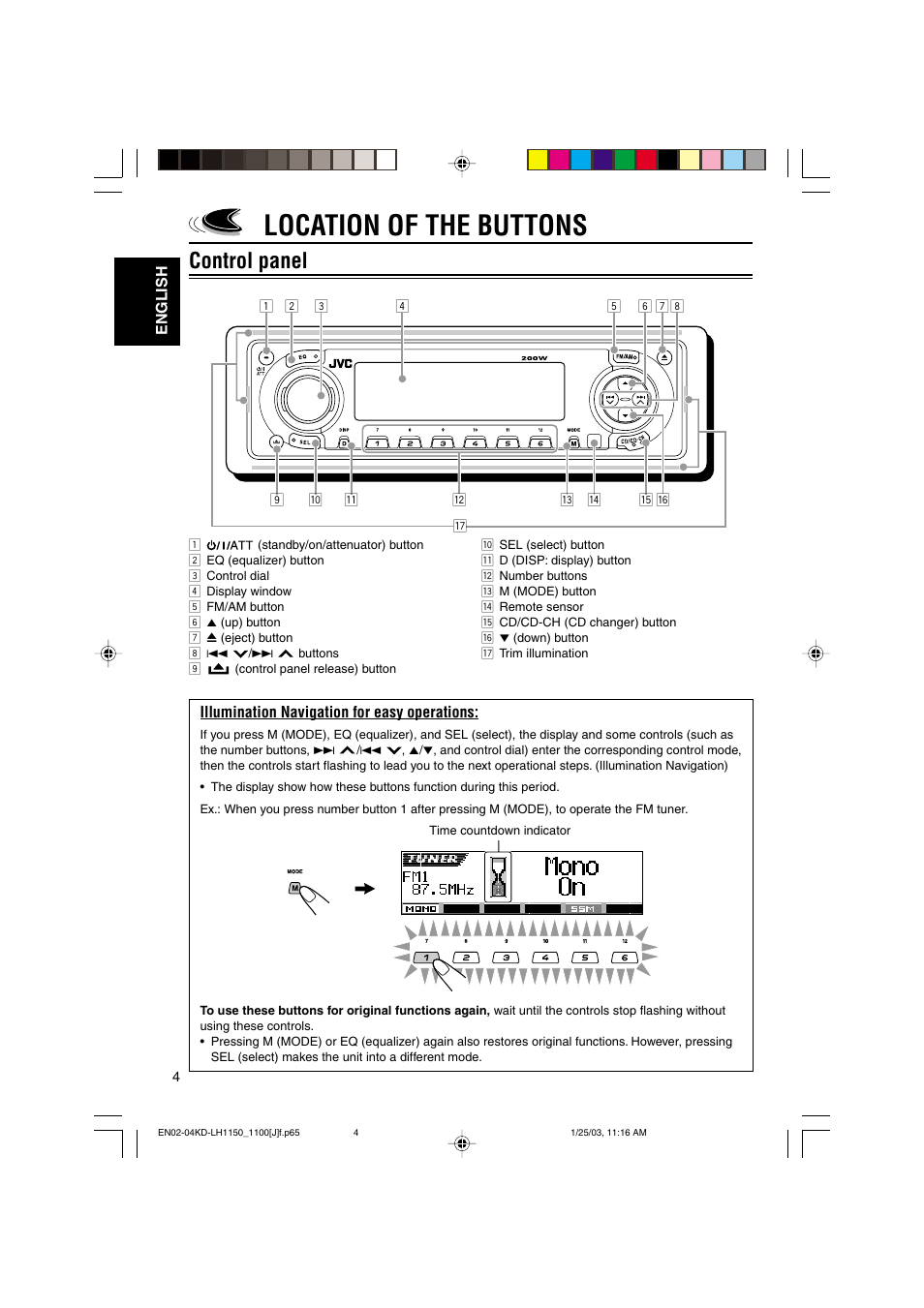 Location of the buttons, Control panel | JVC KD-LH1150 User Manual | Page 4 / 50
