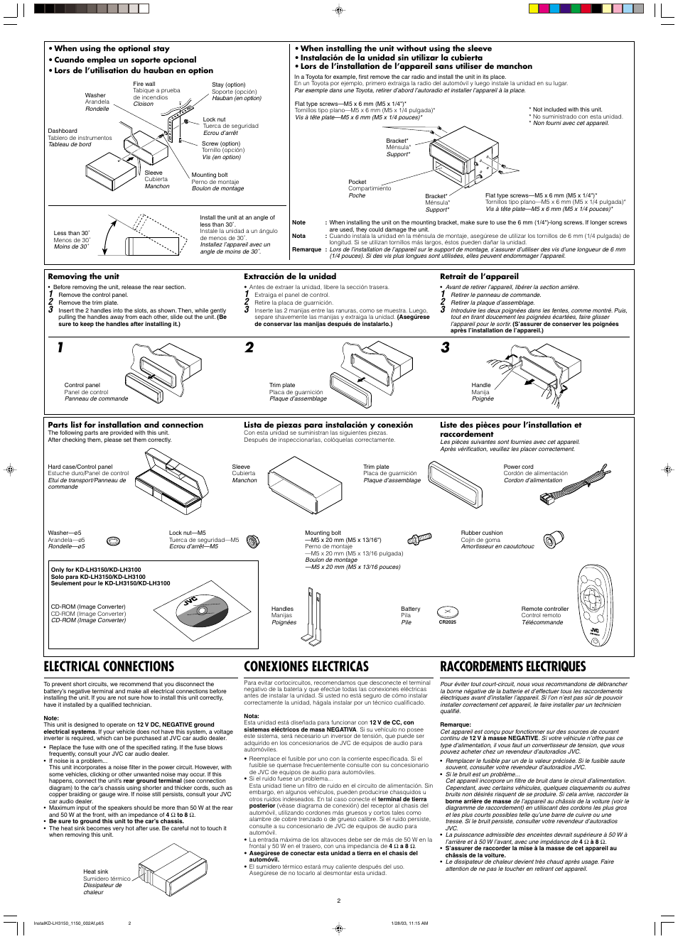Electrical connections, Raccordements electriques, Conexiones electricas | JVC KD-LH1150 User Manual | Page 48 / 50