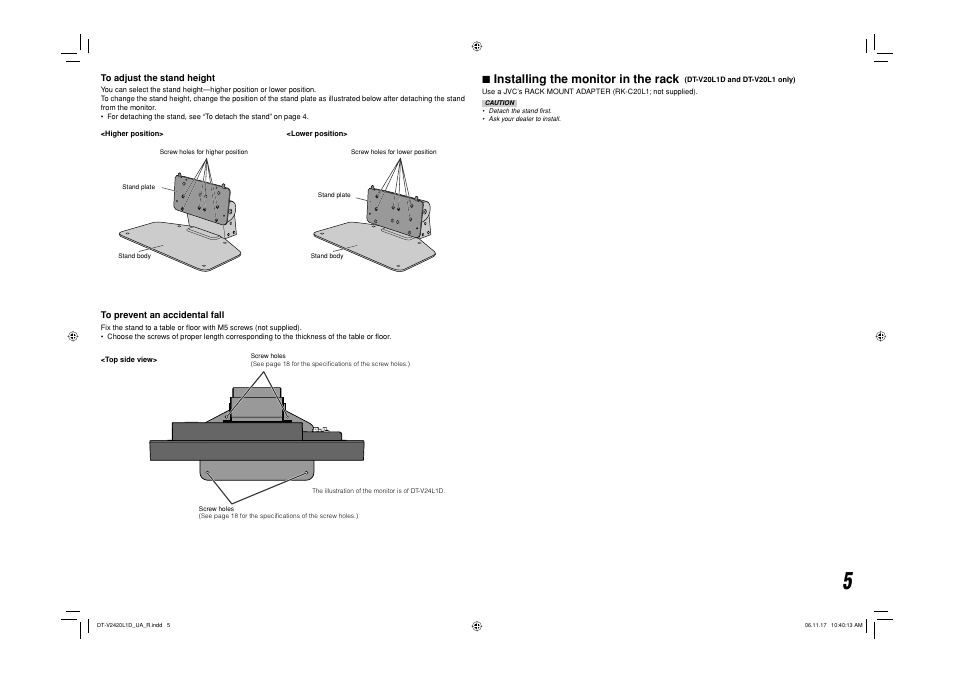 7 installing the monitor in the rack | JVC DT-V24L1 User Manual | Page 5 / 20
