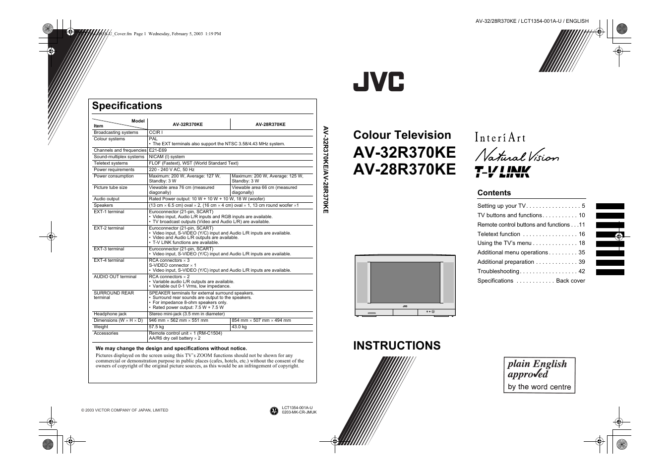 JVC AV-32R370KE User Manual | 126 pages