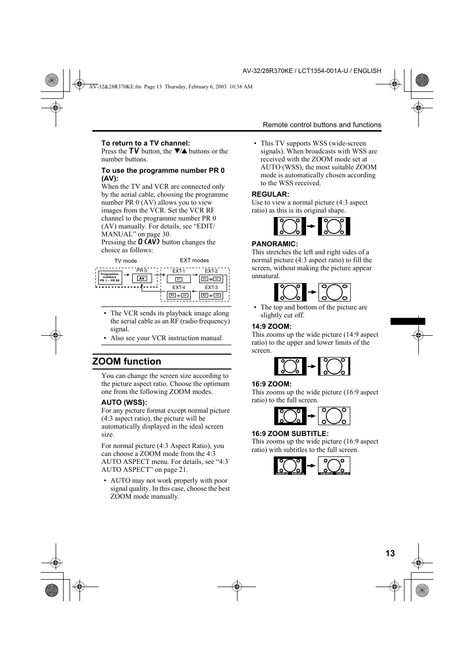 Zoom function | JVC AV-32R370KE User Manual | Page 13 / 126