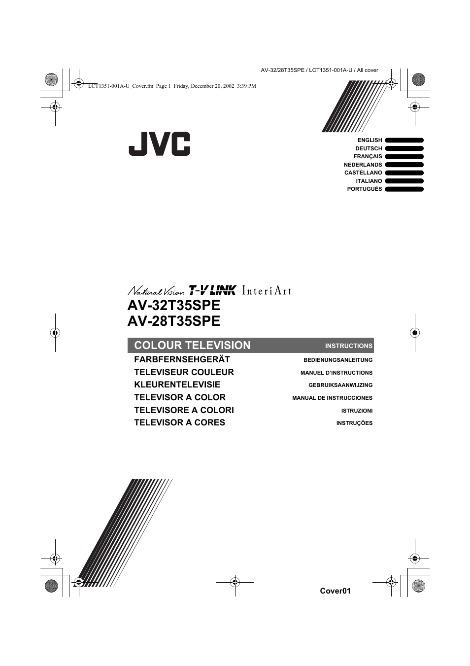 Av-32t35spe av-28t35spe, Cover, Colour television | JVC AV-32R370KE User Manual | Page 44 / 126