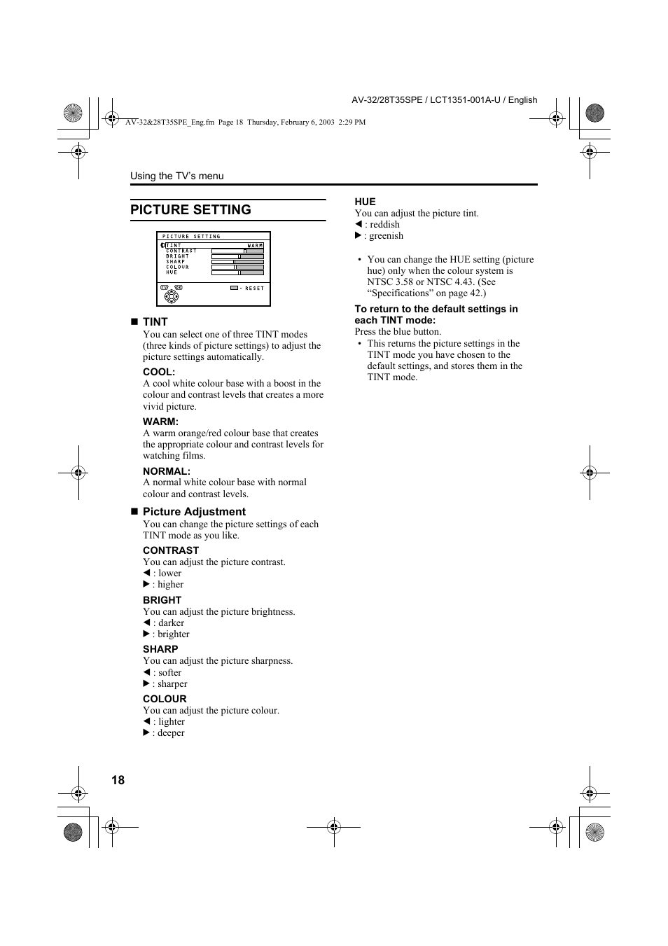 Picture setting | JVC AV-32R370KE User Manual | Page 63 / 126