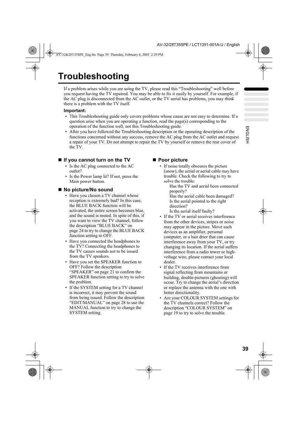 Troubleshooting | JVC AV-32R370KE User Manual | Page 84 / 126