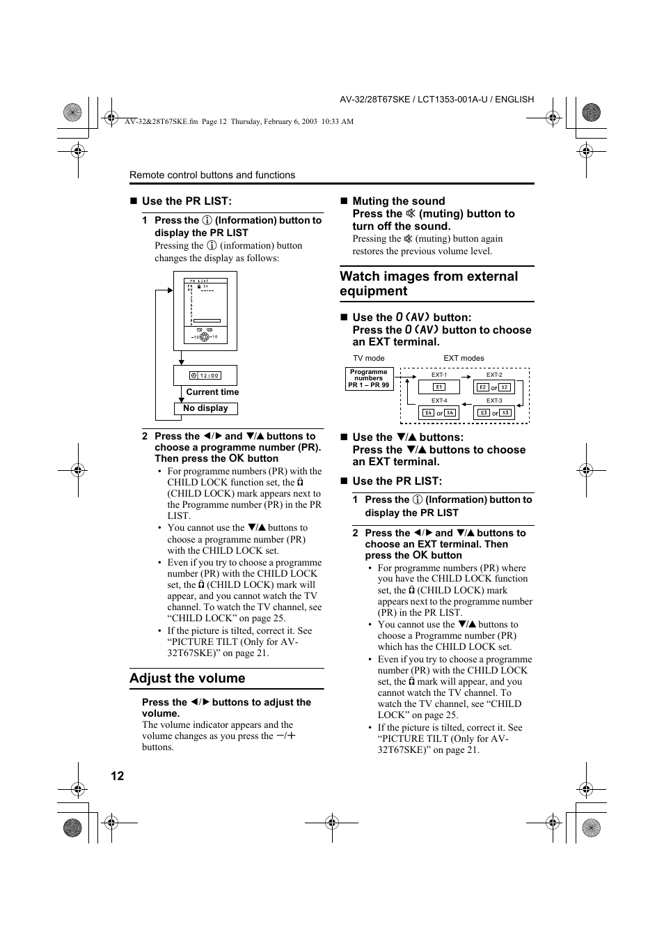 Adjust the volume, Watch images from external equipment | JVC AV-32R370KE User Manual | Page 99 / 126