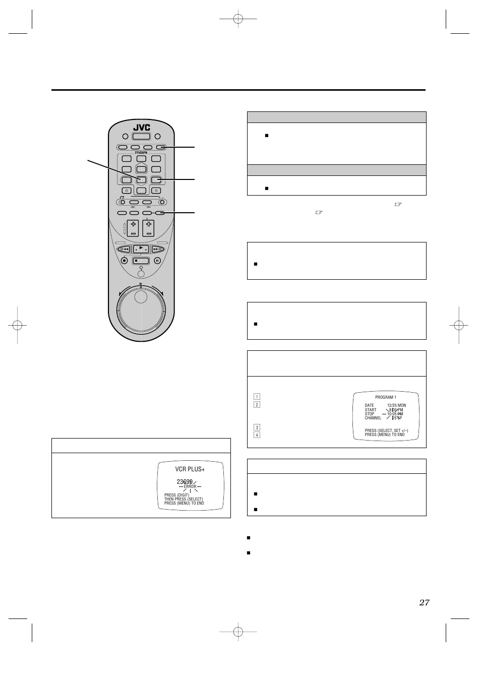 Error" warning, Return to the tv screen, Set to timer mode | JVC HR-IP820U User Manual | Page 27 / 80
