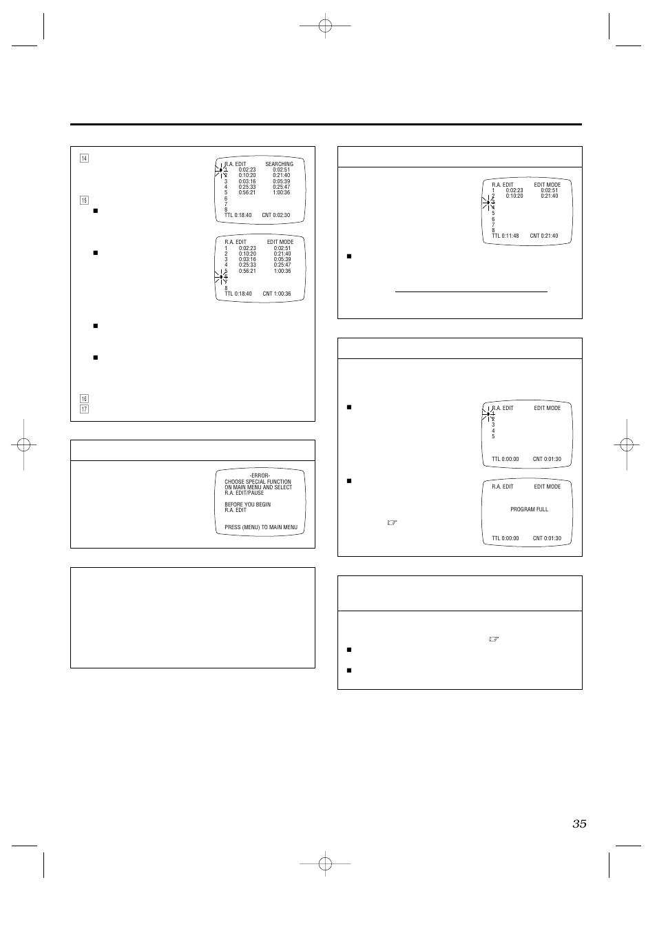 Optional rm-v403u multi- brand r.a.edit controller, Using index search with random assemble editing, Error" warning | JVC HR-IP820U User Manual | Page 35 / 80
