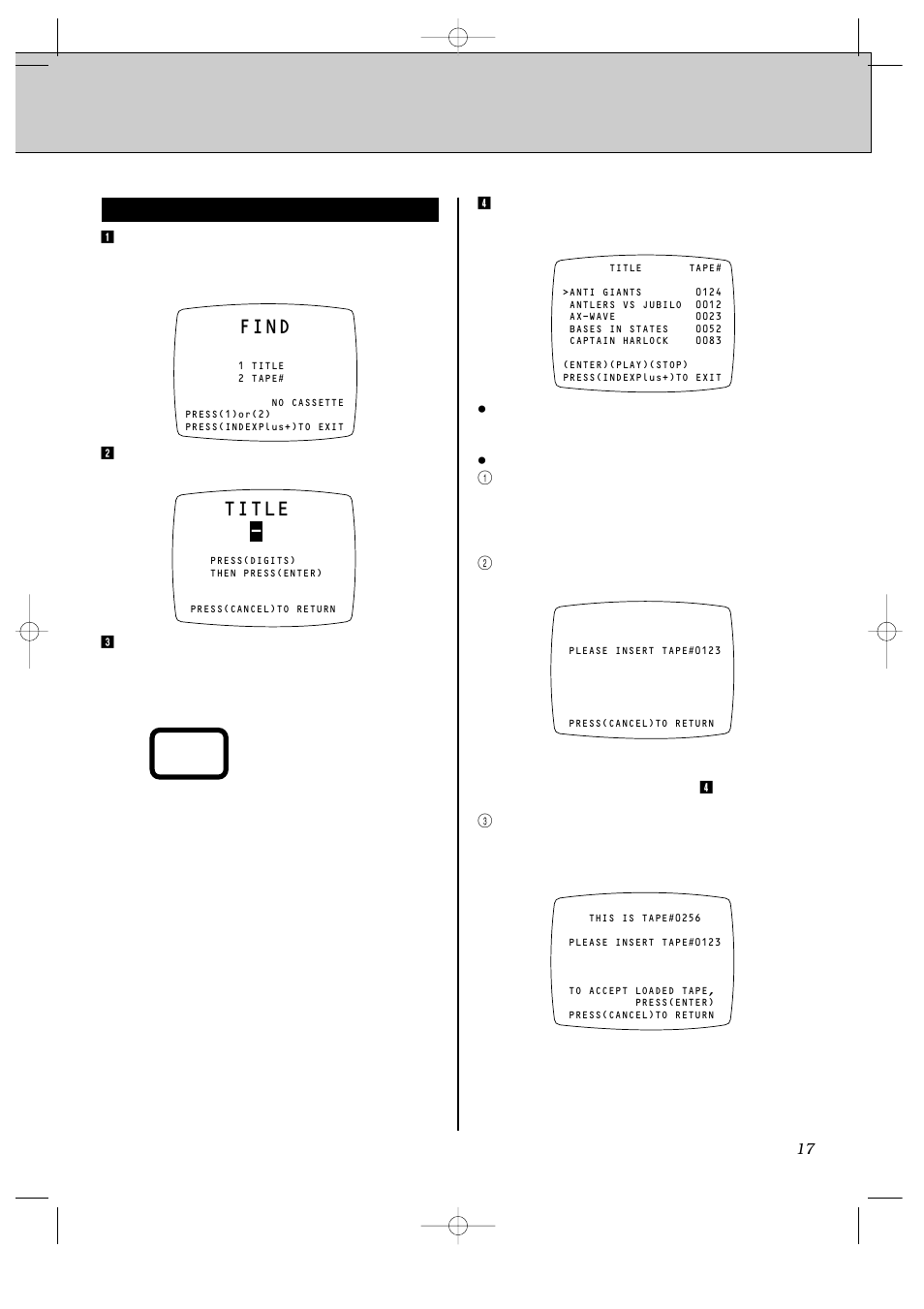 Title, Find, Title search | JVC HR-IP820U User Manual | Page 61 / 80