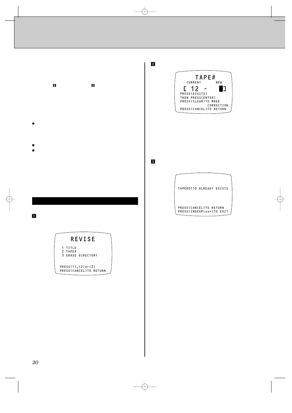 Revising/erasing directories, Cont'd), Revise | Tape, Tape number changes | JVC HR-IP820U User Manual | Page 64 / 80
