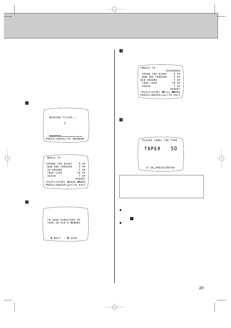 Reading a directory from a pr tape, Tape# 50 | JVC HR-IP820U User Manual | Page 69 / 80