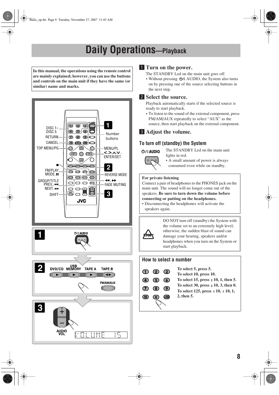 Daily operations —playback, Daily operations, Playback | JVC CA-DXJ11 User Manual | Page 11 / 160