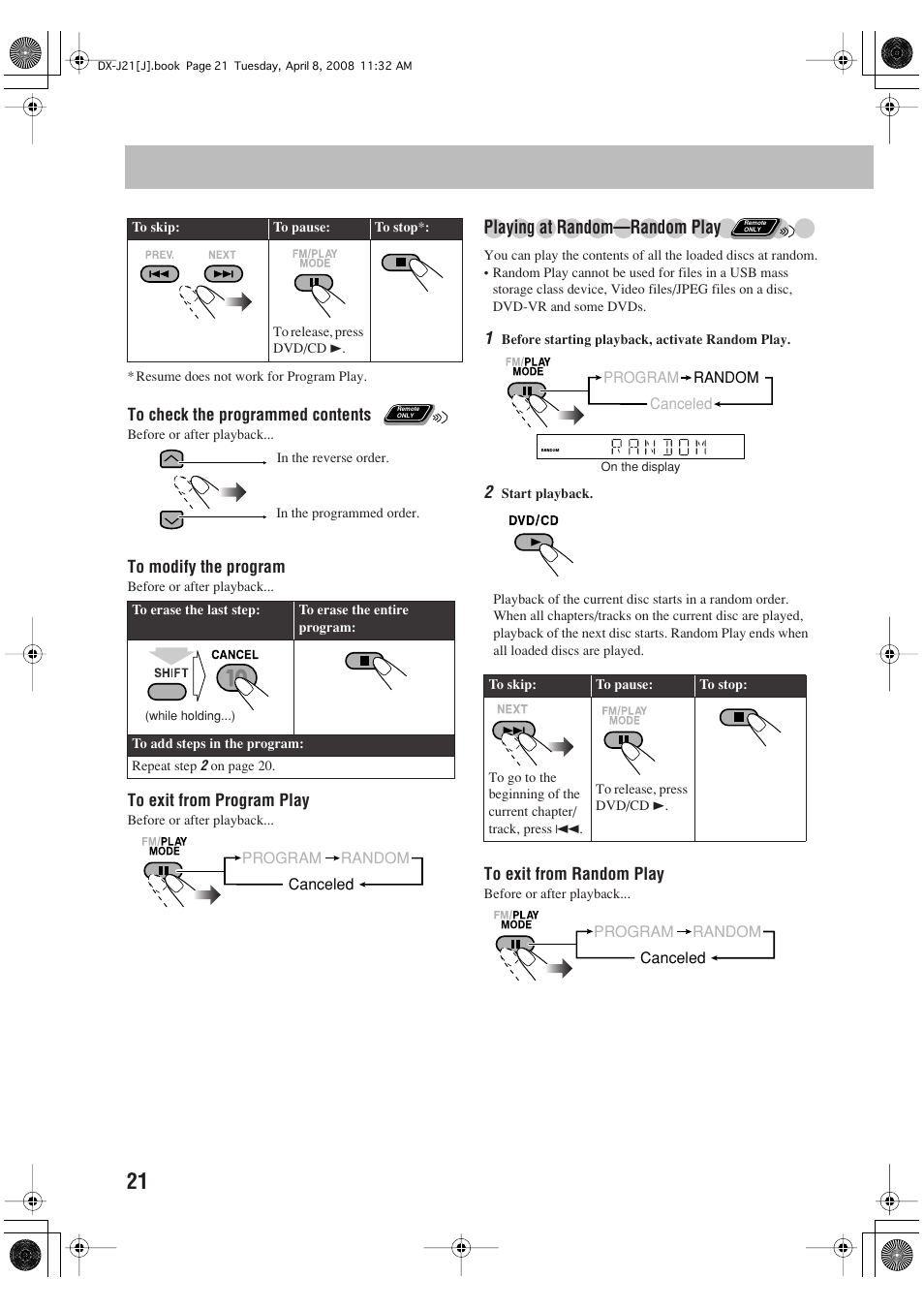 Playing at random—random play | JVC CA-DXJ11 User Manual | Page 130 / 160