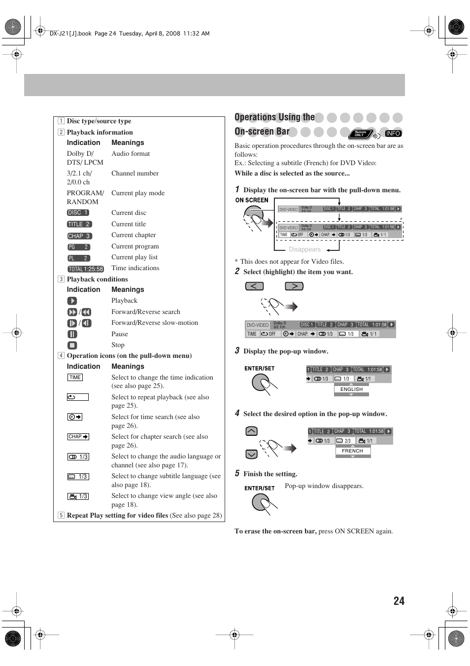 Operations using the on-screen bar | JVC CA-DXJ11 User Manual | Page 133 / 160