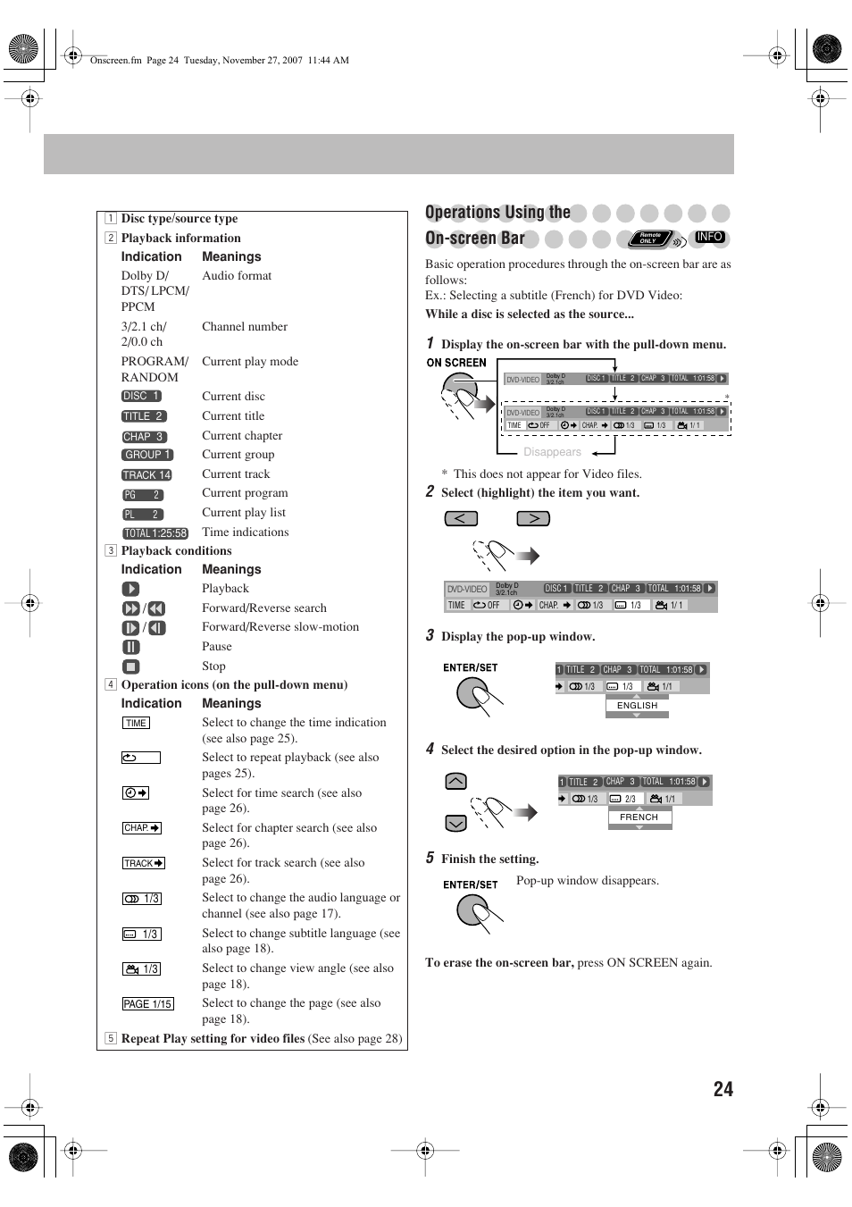 Operations using the on-screen bar | JVC CA-DXJ11 User Manual | Page 27 / 160