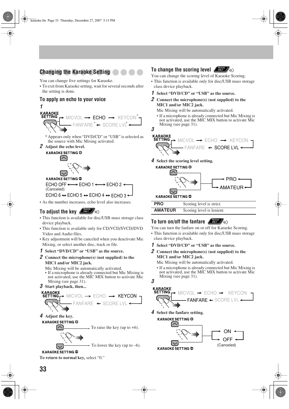 Changing the karaoke setting | JVC CA-DXJ11 User Manual | Page 36 / 160