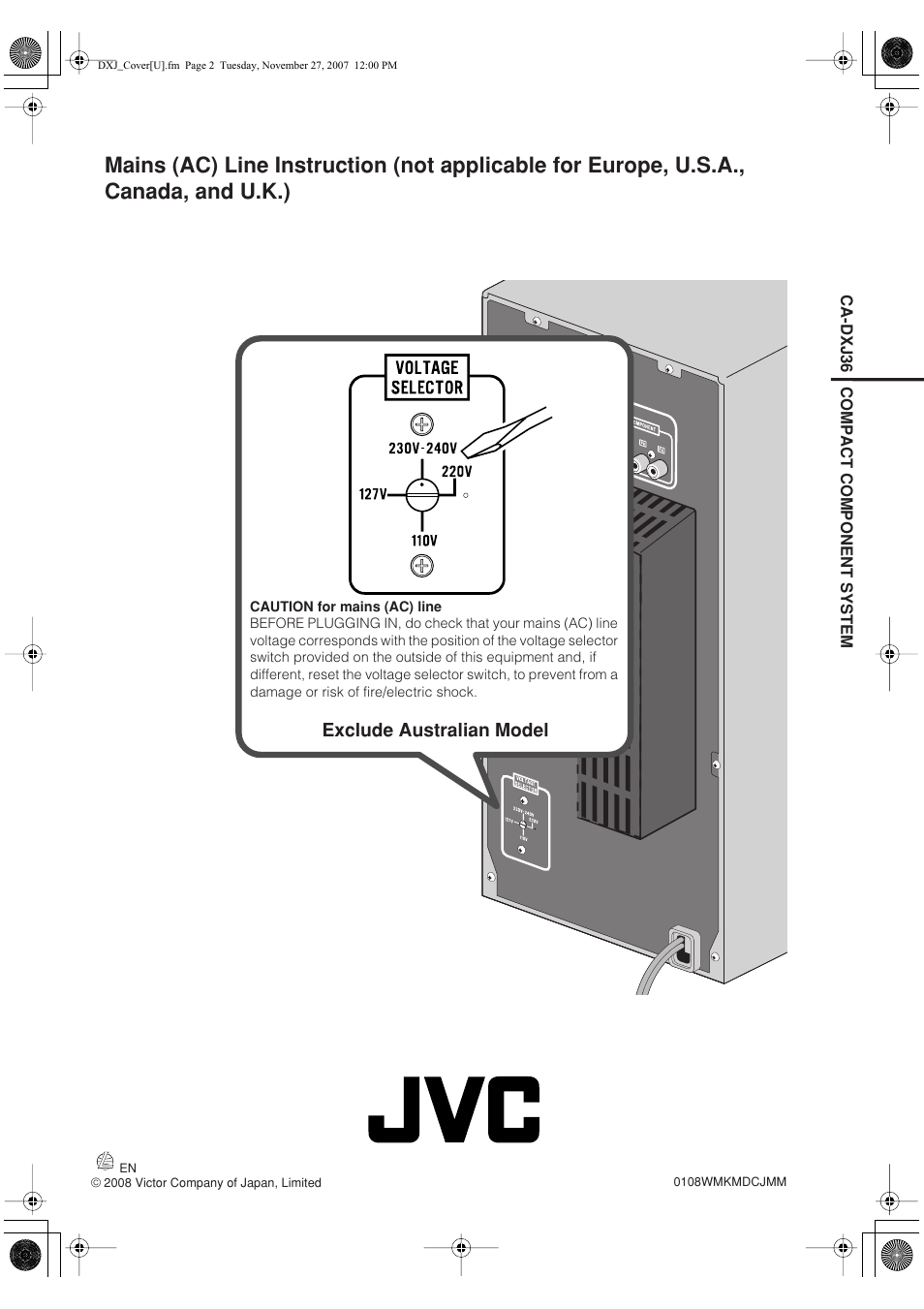 Exclude australian model | JVC CA-DXJ11 User Manual | Page 52 / 160