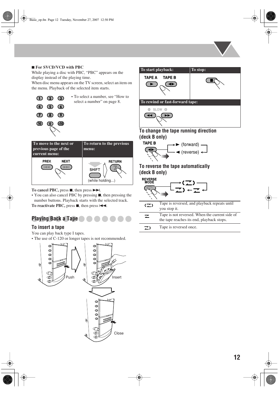 Playing back a tape | JVC CA-DXJ11 User Manual | Page 67 / 160