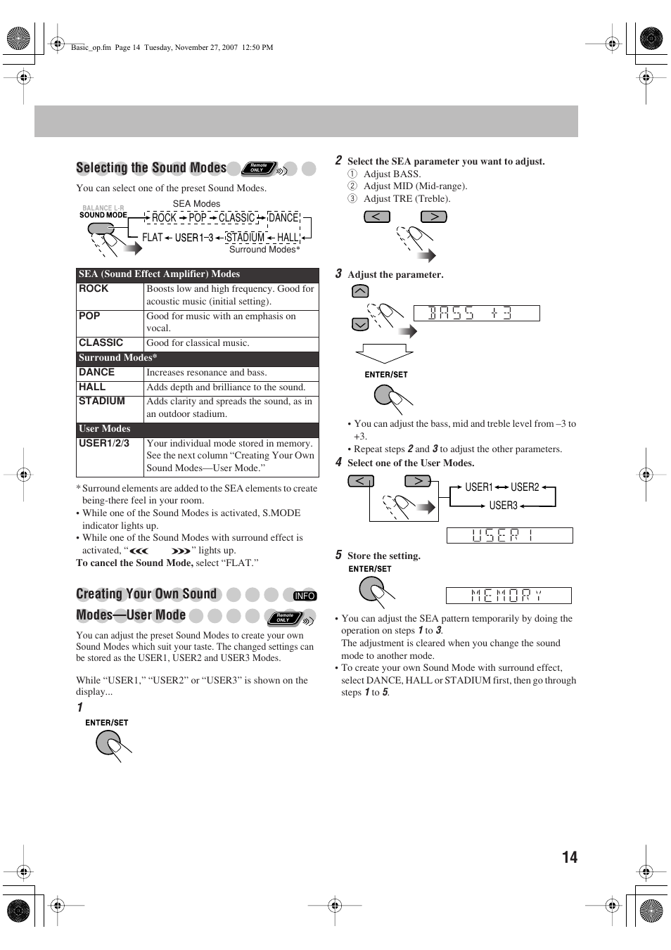 Selecting the sound modes, Creating your own sound modes—user mode | JVC CA-DXJ11 User Manual | Page 69 / 160