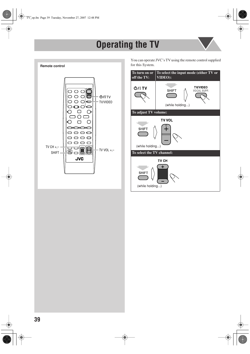 Operating the tv | JVC CA-DXJ11 User Manual | Page 94 / 160